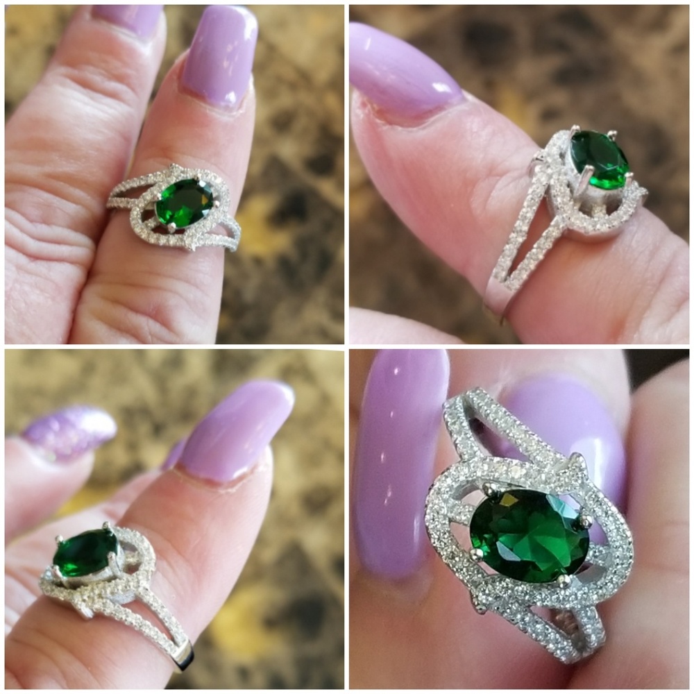 Genu 2ct Emerald Quartz/White Sapphire Ring Size 7
